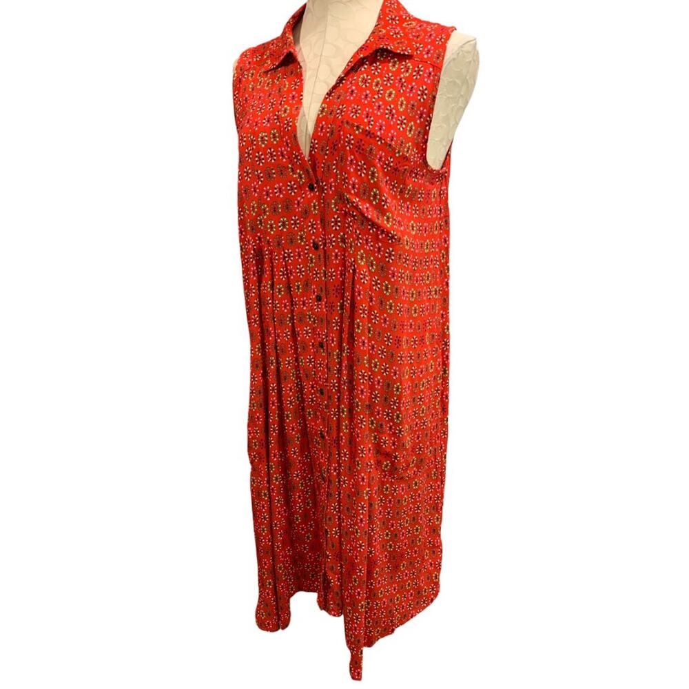 Size 14 Maeve by Anthropologie Red Floral Button Up Midi Dress Pockets